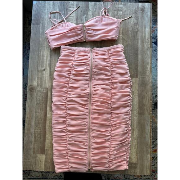 Women’s House of CB London Marla Pink Ruffled Gathered Two-Piece sz M Coquette - Picture 3 of 6